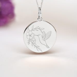 Sterling Silver Hummingbird Necklace • Dainty Personalized Bird pendant • Custom engraved Colibri charm