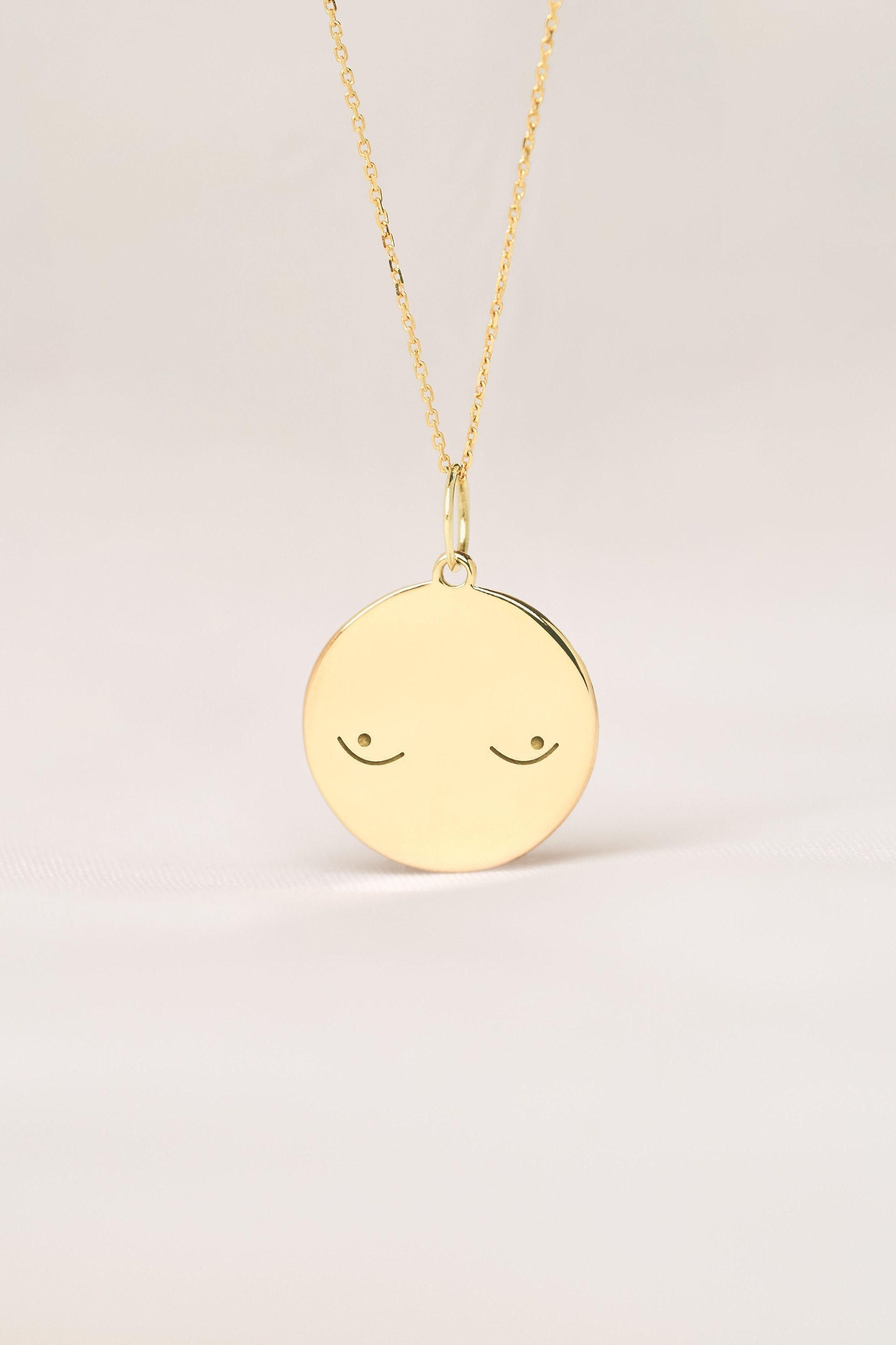 Boob Necklace 14k Gold • Personalized Breast Cancer Awareness