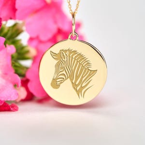 14k Solid Gold Zebra Pendant • Personalized Zebra Necklace • Dainty Zebra Charm