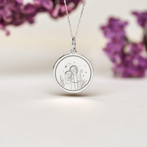 Sterling Silver Holy Family necklace • Personalized Holy Family Pendant • Dainty Holy Family Charm