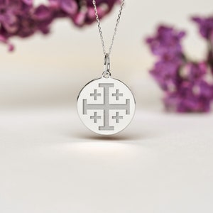 Sterling Silver Jerusalem Cross Necklace • Personalized Jerusalem Cross Pendant • Dainty Jerusalem Cross Charm