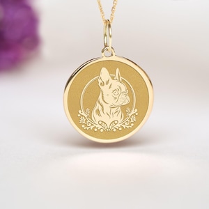 Collar de bulldog francés en oro de 14k • Colgante personalizado para amantes de los perros • Regalo para dueños de mascotas