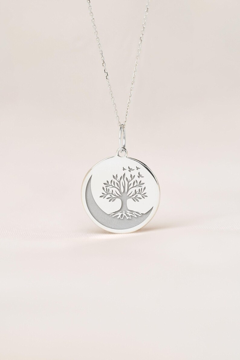 Tree and Moon Necklace • Minimal Pendant • Personalized Gift Sterling ...