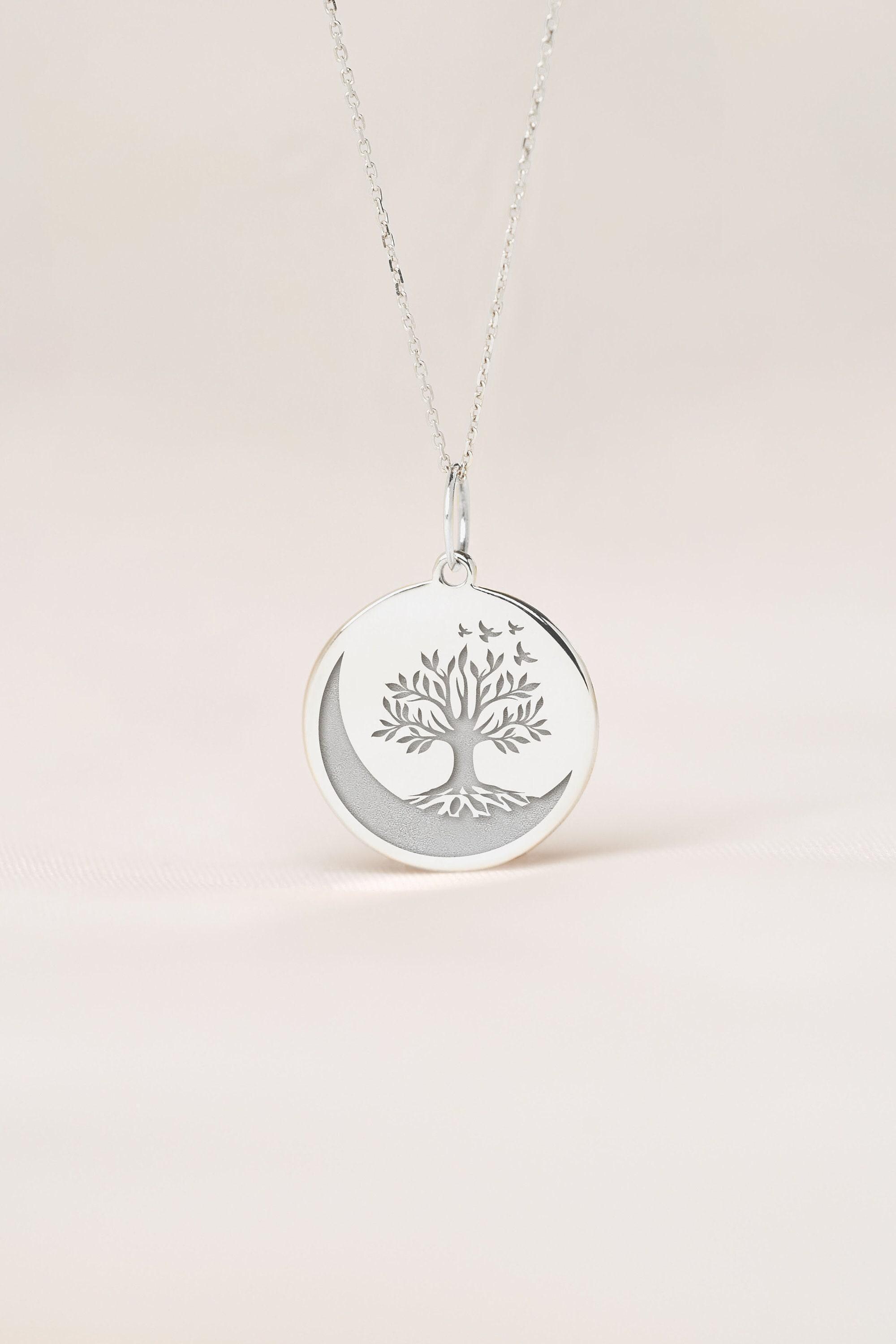 Tree and Moon Necklace • Minimal Pendant • Personalized Gift Sterling ...