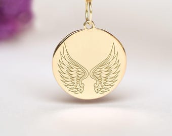 14k Solid Gold Angel Wing Necklace • Personalized Pendant