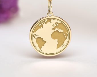 14k Gold Globe Necklace • Personalized World Map Pendant • Traveller Charm