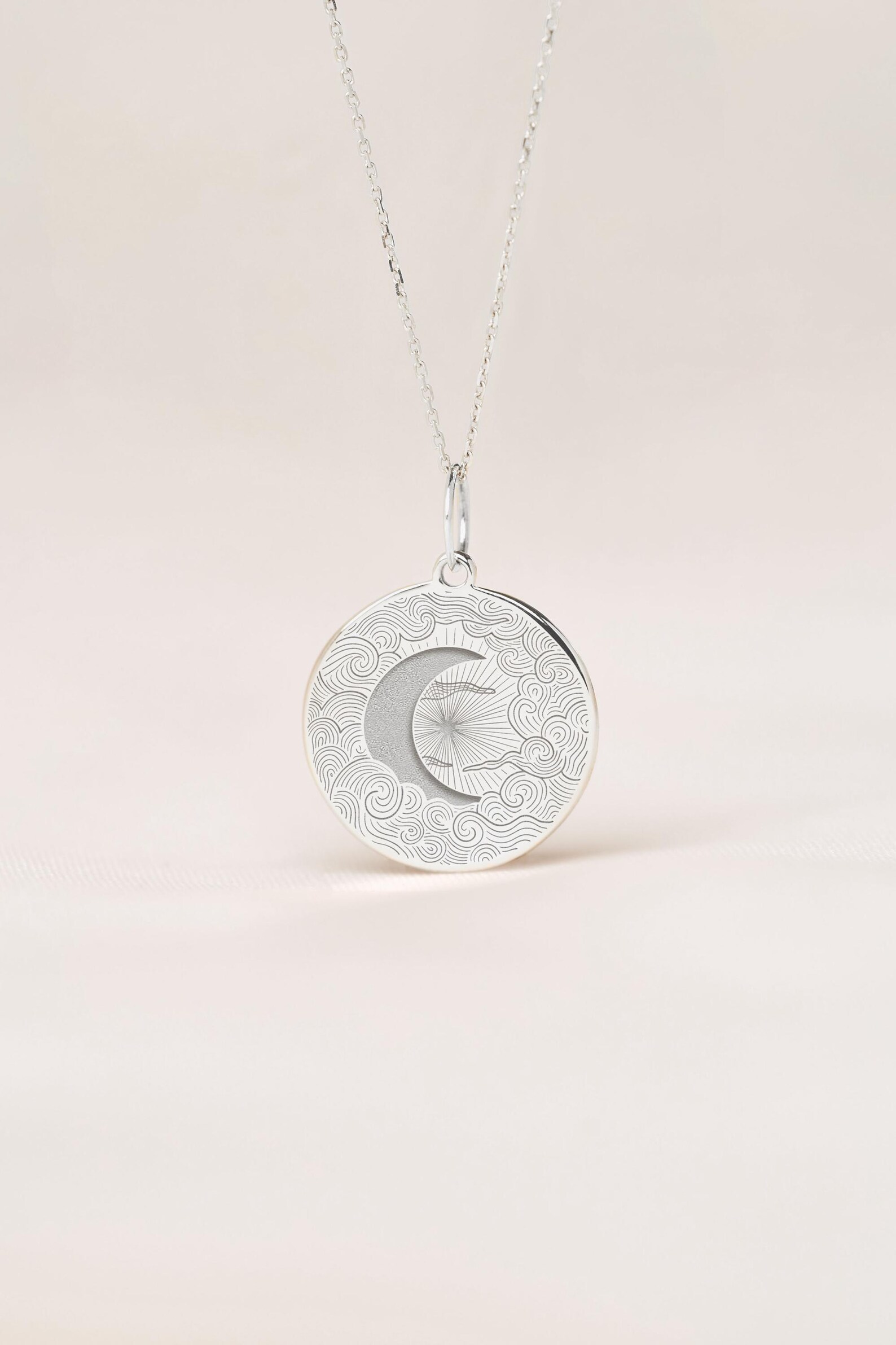 Sterling Silver Crescent Moon Pendant • Personalized Celestial Necklace ...