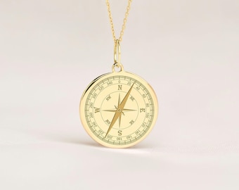 14k Solid Gold Compass Necklace • Personalized Nautical Pendant • Graduation Gift