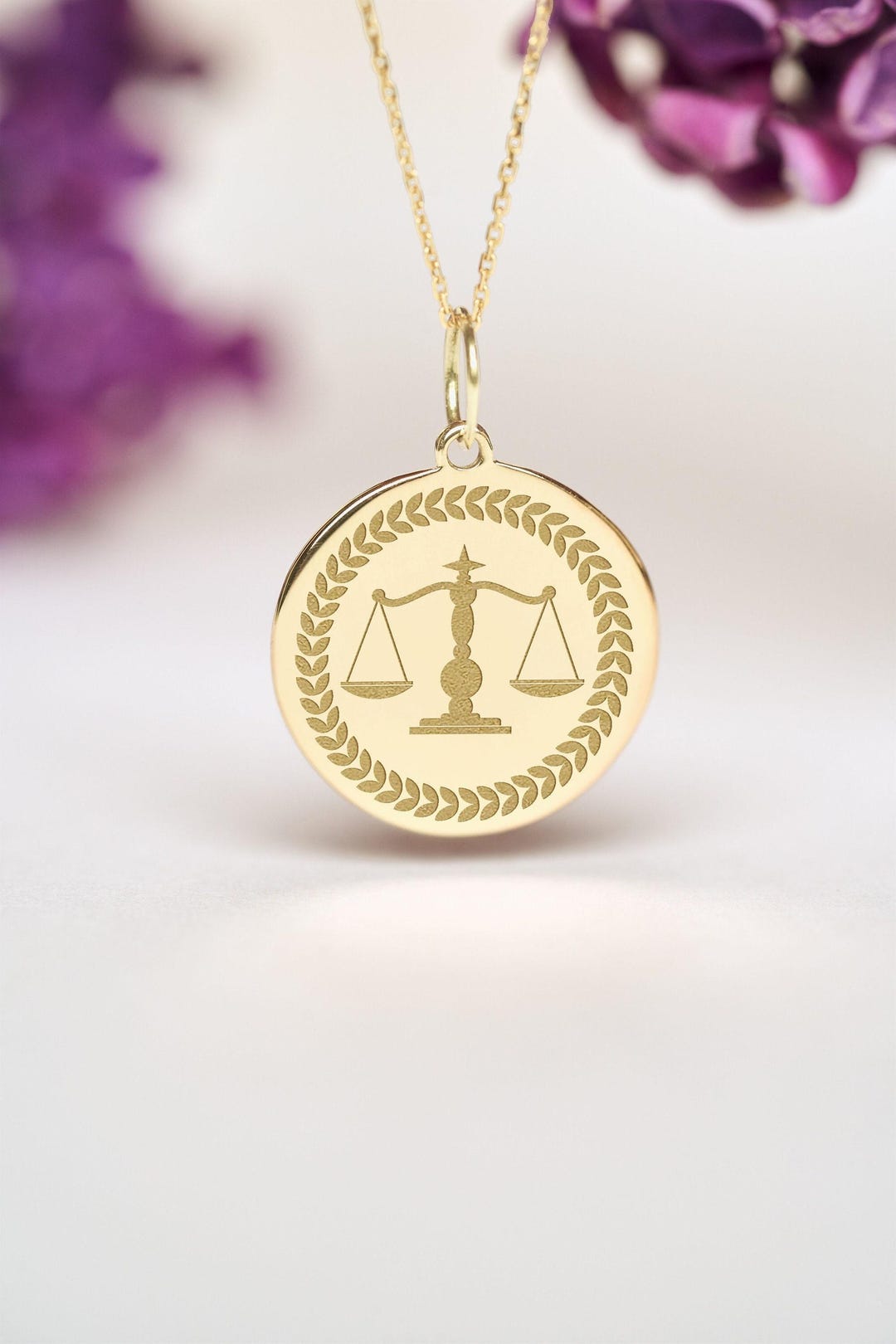 14k Gold Scale of Justice Necklace • Personalized Law Graduate