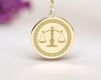 14k Gold Scale of Justice Necklace • Personalized Law Graduate Gift • Lawyer Pendant