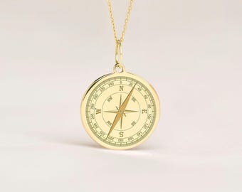14k Gold Compass Necklace • Personalized Nautical Pendant • Graduation Gift