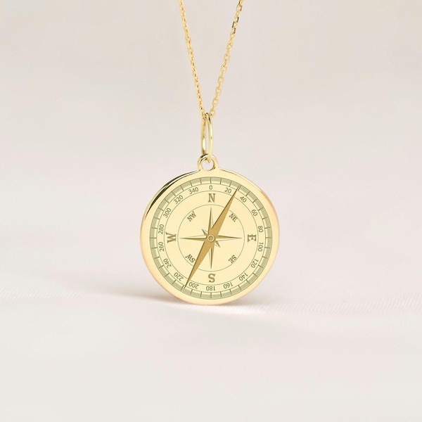 14k Gold Compass Necklace • Personalized Nautical Pendant • Graduation Gift
