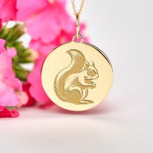 14k Solid Gold Chipmunk Pendant • Personalized Squirrel Necklace • Dainty Forest Animal Charm