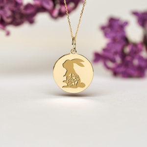 14k Solid Gold Rabbit Necklace • Personalized Animal Pendant • Dainty ...