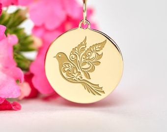 Dove Necklace 14k Gold • Personalized Peace Bird Charm • Symbol of Hope