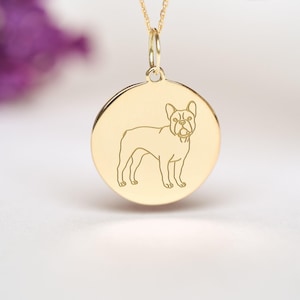 Collar de bulldog francés • Colgante personalizado para perro • Regalo para amantes de las mascotas • Oro macizo de 14k