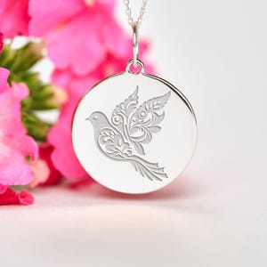 Sterling Silver Dove Necklace • Personalized Dove of Peace Pendant • Dainty Dove Charm