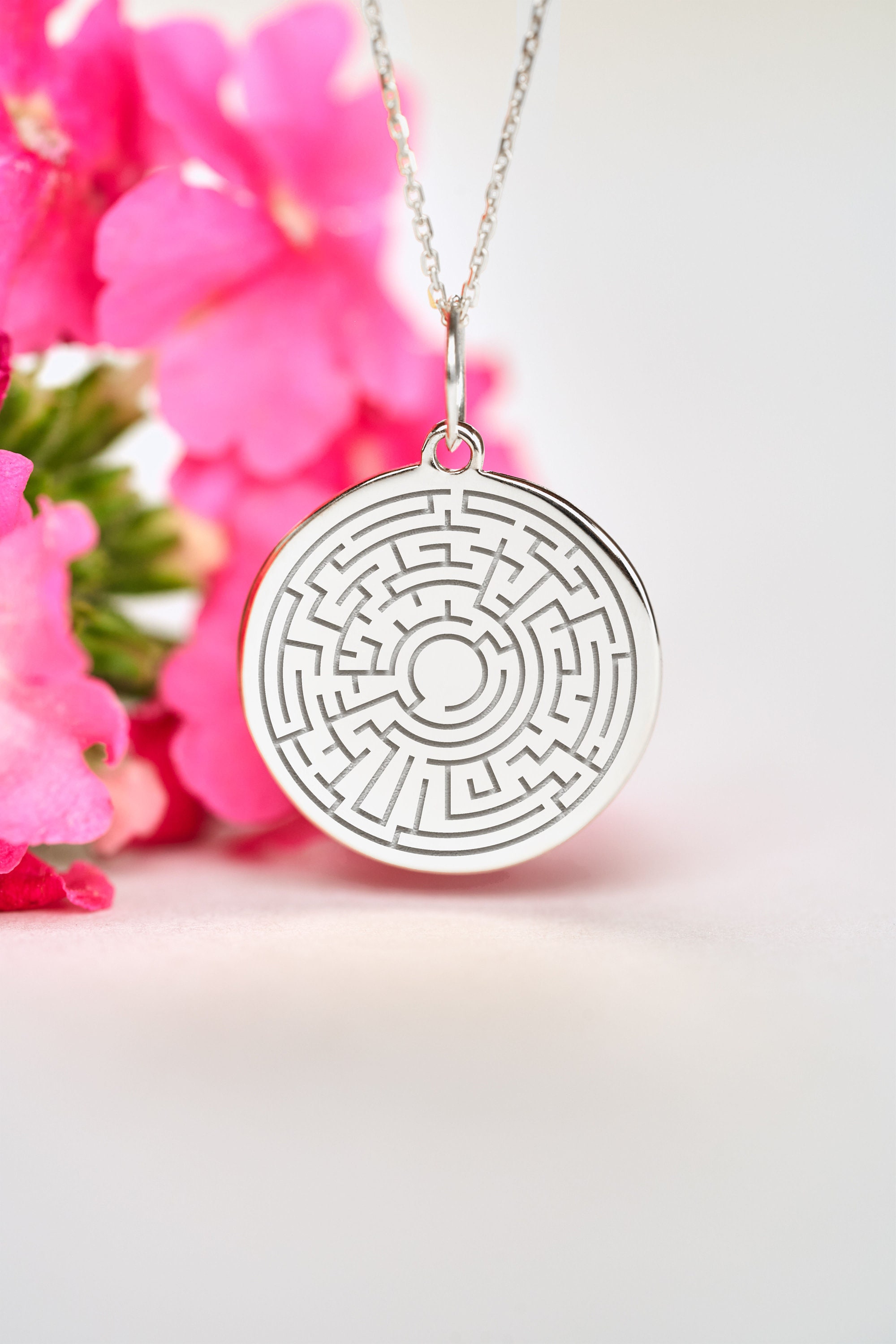 Sterling Silver Labyrinth Necklace • Personalized Maze