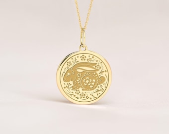 Rabbit Necklace 14k Gold • Personalized Chinese Zodiac Pendant