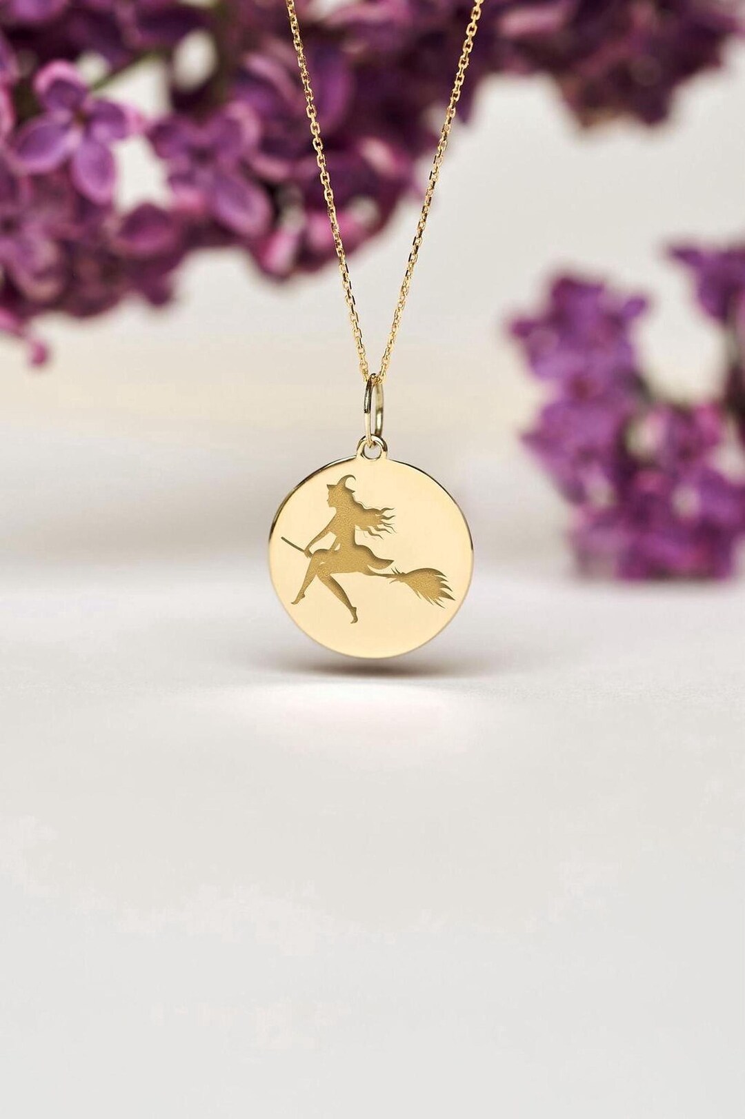 14k Gold Witch Pendant • Personalized Halloween Necklace - Etsy