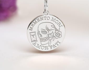 Memento Mori Necklace • Personalized Skull Pendant • Sterling Silver Gift