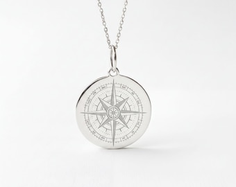 Compass Necklace Sterling Silver • Personalized Nautical Pendant • Graduation Gift