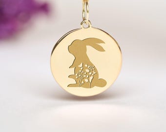 14k Gold Rabbit Necklace • Personalized Animal Pendant • Dainty Bunny Charm