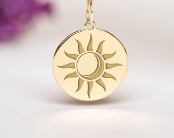 14k Gold Sun & Moon Necklace • Personalized Celestial Pendant