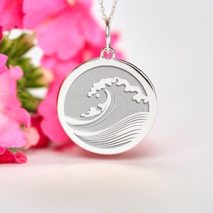 Sterling Silver Wave Pendant • Personalized Sea Wave Necklace • Dainty Surfer Charm