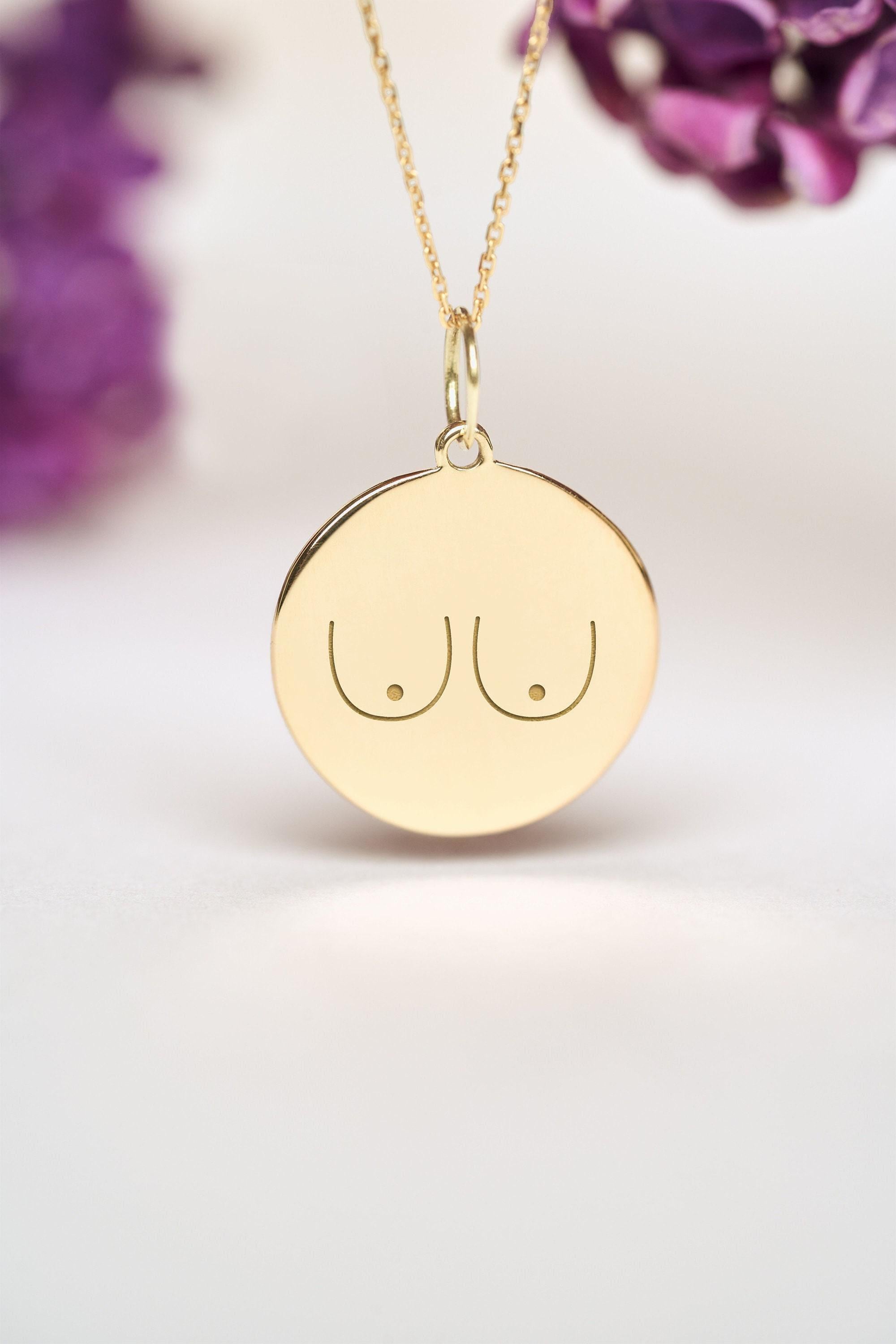 GOLD  BREAST  PENDANT値下げしました Boob Necklace 14k Gold • Personalized Breast Cancer Awareness