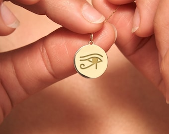 14k Gold Eye of Horus Necklace • Protective Amulet • Egyptian Jewelry
