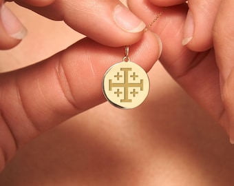 14k Gold Jerusalem Cross Necklace • Personalized Religious Pendant • Protection