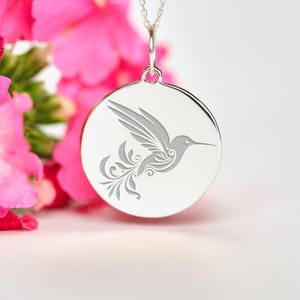Sterling Silver Hummingbird Necklace • Dainty Personalized Bird pendant • Custom engraved Colibri charm