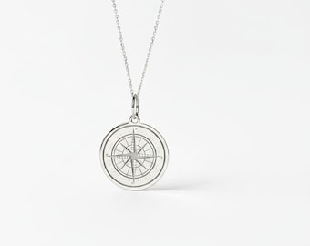 Sterling Silver Compass Necklace • Personalized Pendant • Nautical Charm Gift