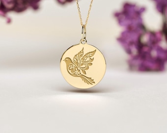 14k Gold Dove Necklace • Personalized Peace Bird Pendant