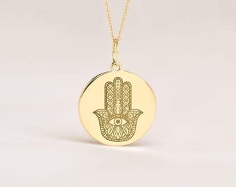 14k Solid Gold Hamsa Hand Necklace • Eye of Protection Pendant • Spiritual Jewelry