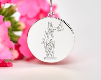 Sterling Silver  Lady Justice Necklace • Personalized Gift for Law School Student Graduation