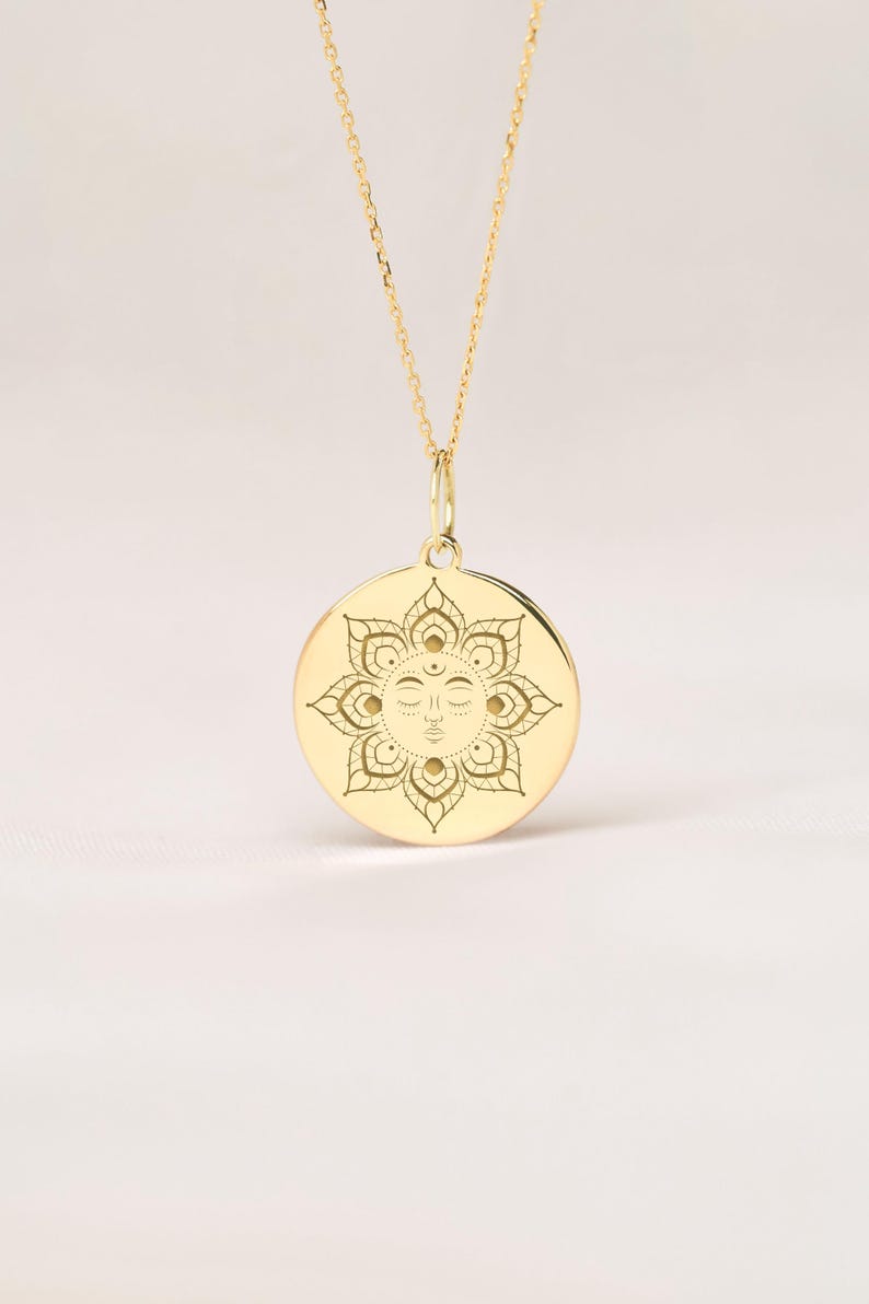14k Solid Gold Sun Pendant Personalized Astrology Necklace Dainty