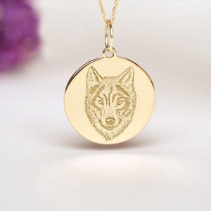 14k Solid Gold Wolf Necklace • Personalized Wild Wolf Pendant • Dainty Norse Wolf Charm