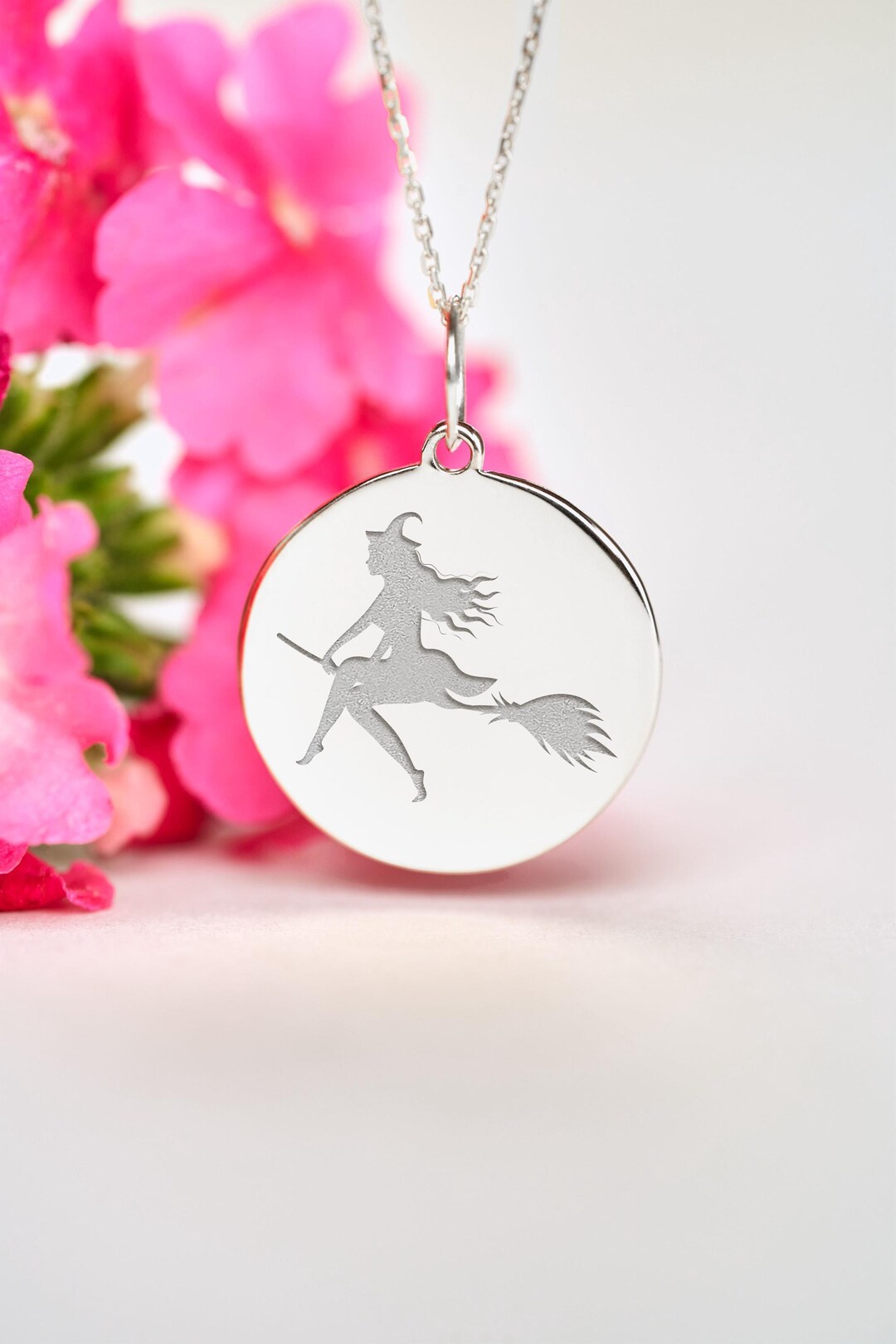 Witch Pendant Sterling Silver • Personalized Halloween Necklace - Etsy