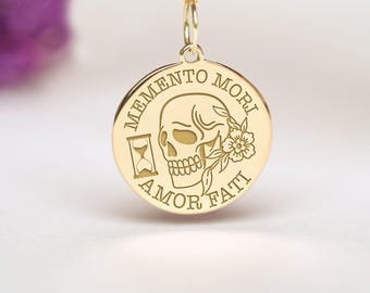 14k Gold Memento Mori Necklace • Personalized Skull Pendant