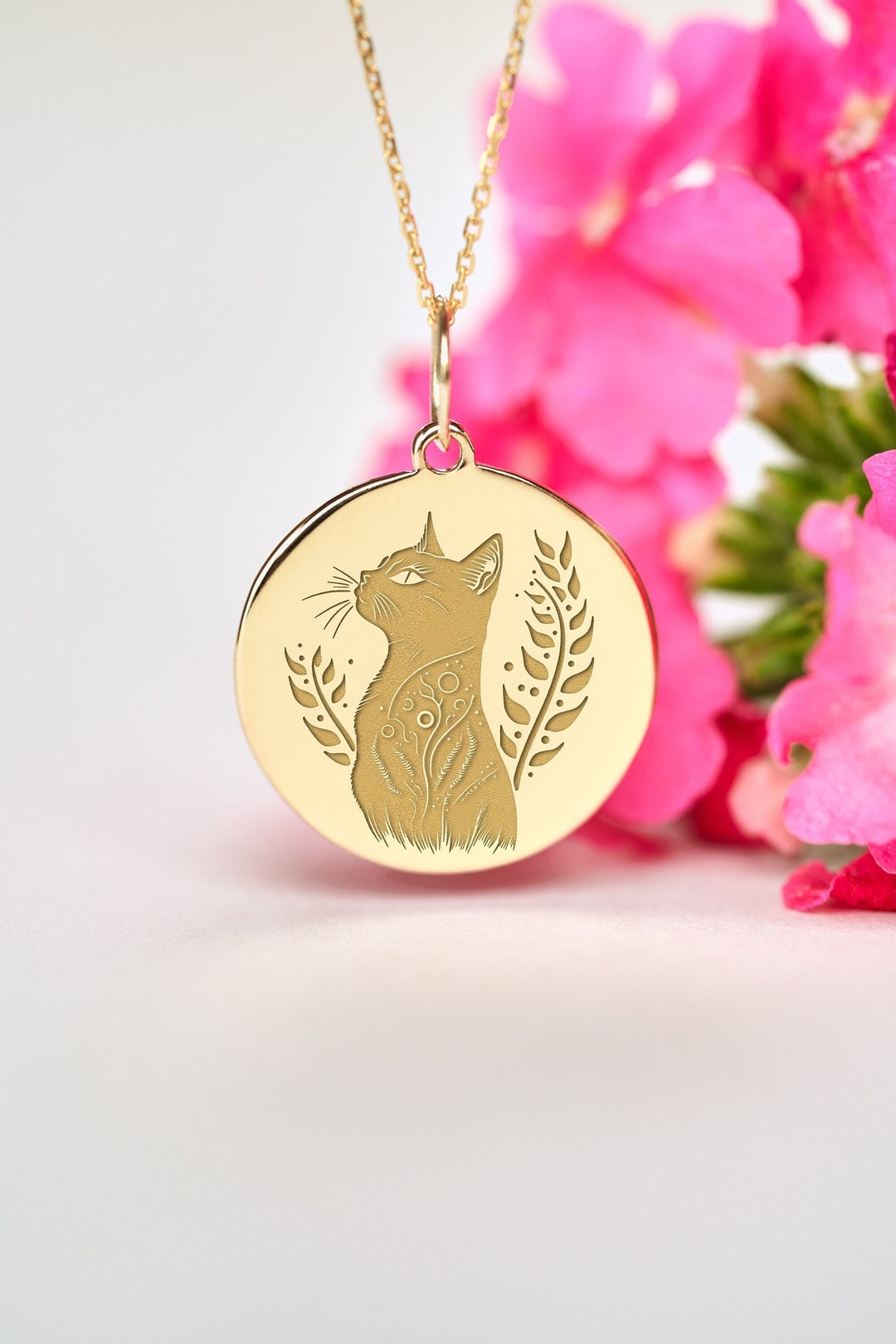14k Solid Gold Cat Necklace Personalized Cat Pendant Dainty Cat Charm