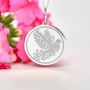 Sterling Silver Dove Necklace • Personalized Dove of Peace Pendant • Dainty Dove Charm