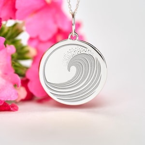 Sterling Silver Wave Pendant • Personalized Surfer Necklace • Dainty Wave Charm