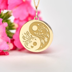 14k Solid Gold Yin Yang Pendant • Personalized Yin Yang Necklace • Dainty Yoga Teacher gift