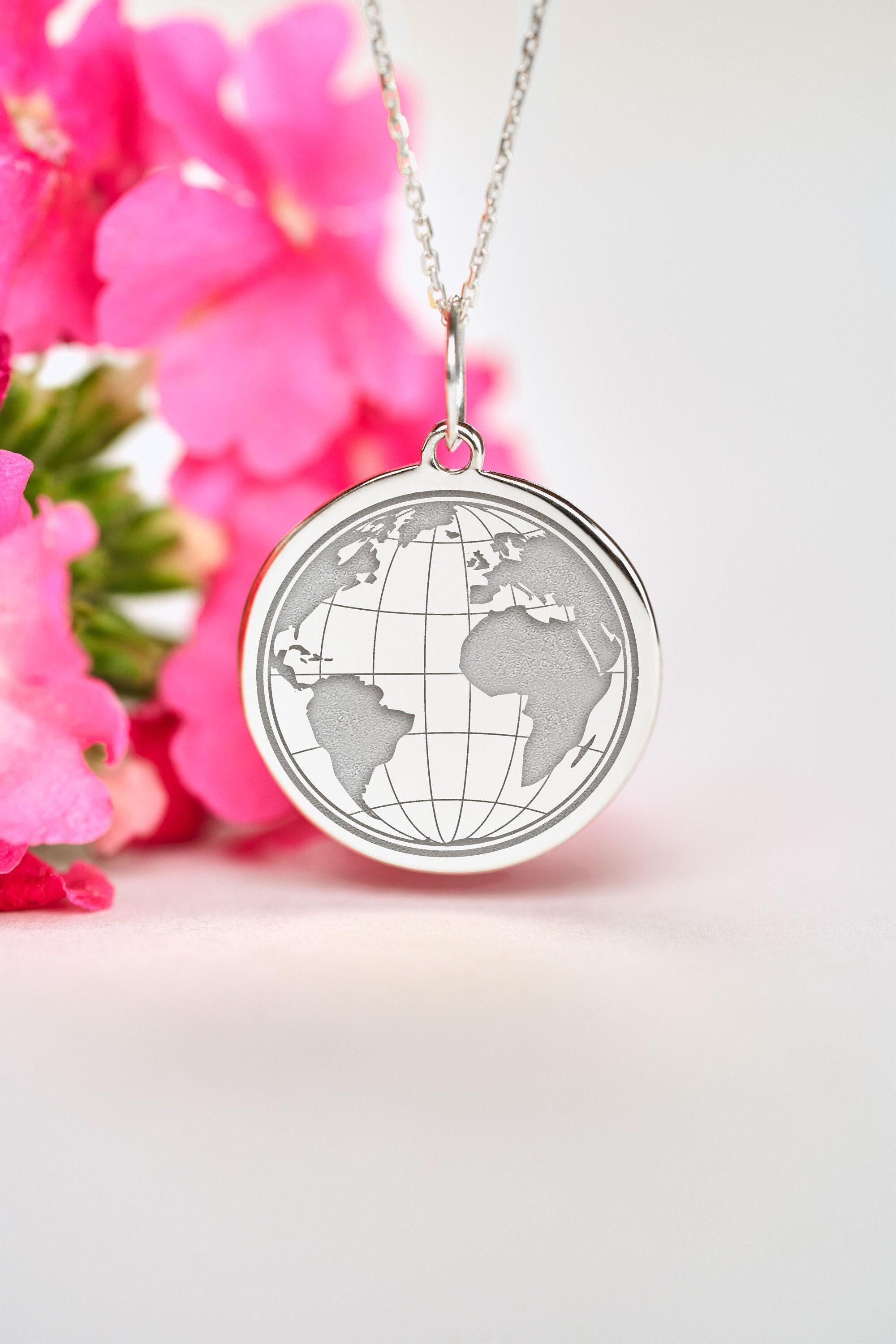 Earth Necklace Sterling Silver • Personalized Globe Pendant