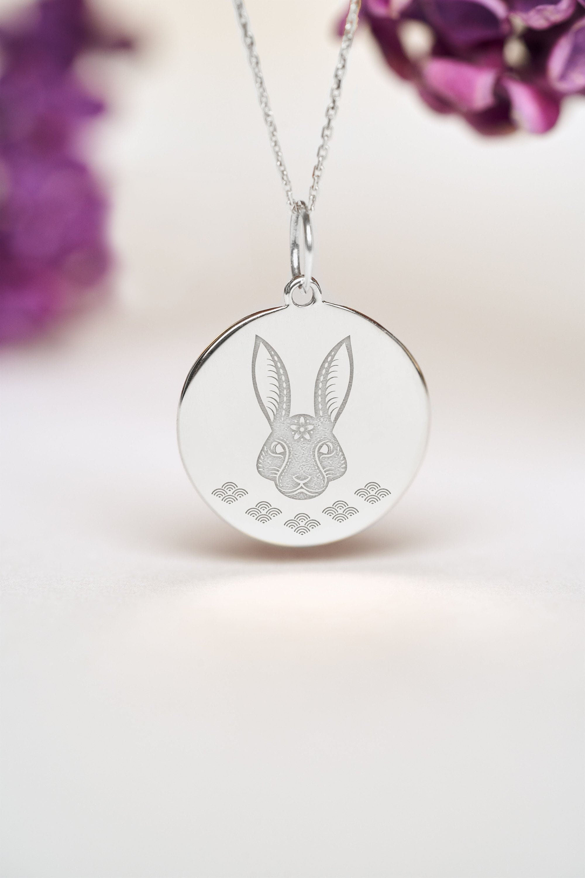 Sterling Silver Rabbit Necklace • Personalized Rabbit Zodiac Pendant • Dainty Chinese Rabbit Charm