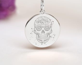 Skull Pendant Sterling Silver • Personalized Day of the Dead Necklace