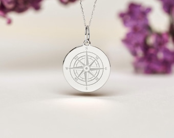 Compass Necklace Sterling Silver • Graduation Gift • Personalized Nautical Pendant