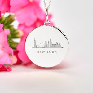 Sterling Silver New York City Necklace • Personalized NYC Skyline Pendant • Dainty New York Charm